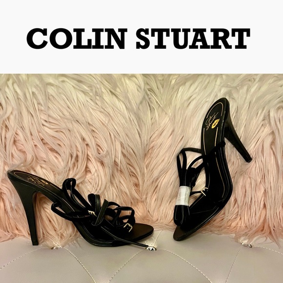 NEW RARE Colin Stuart Faux Suede Ankle Wrap Black Heeled Sandals Size 11B - Picture 13 of 13